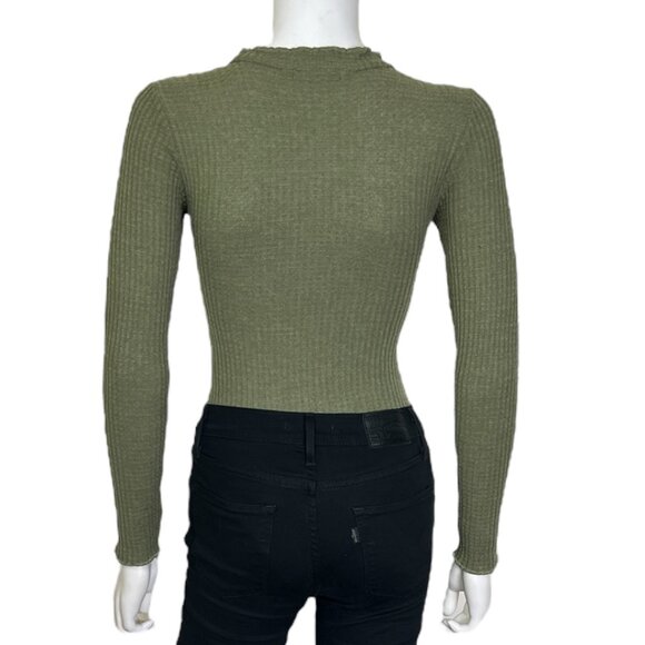 Forever 21 Waffle Knit Long Sleeve Bodysuit in Olive - sz Small - Picture 4 of 6